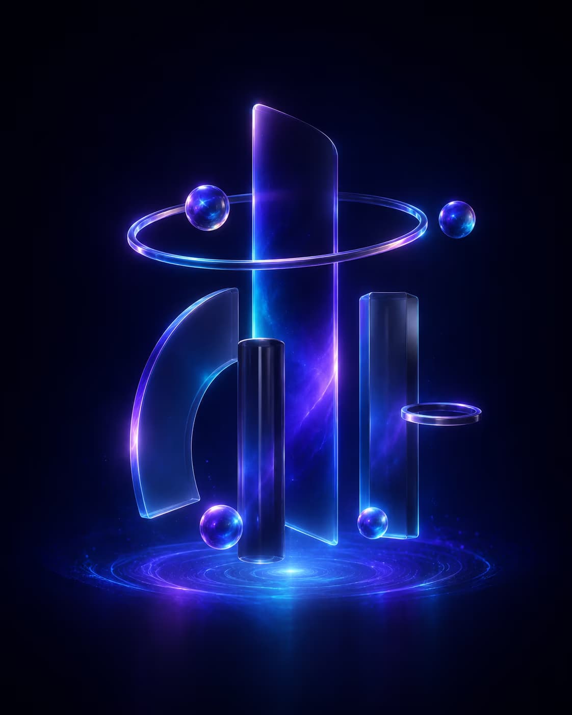 Echobyt studio composition — iridescent geometric forms